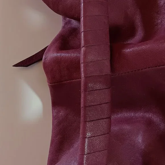 Soriel New York Leather Hobo Handbag, Raspberry color, Silver tone hardware - Picture 5 of 12